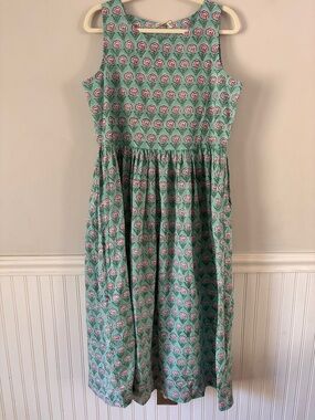 Cottagecore Block Print Sleeveless Mint Green Floral Midi Dress NWT